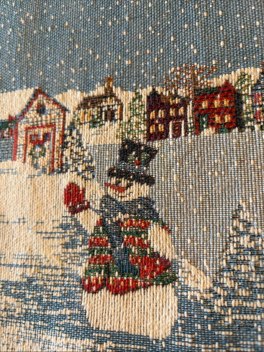 Winter Village Snowman Holiday Placemat Set - Blue, Cream & Red